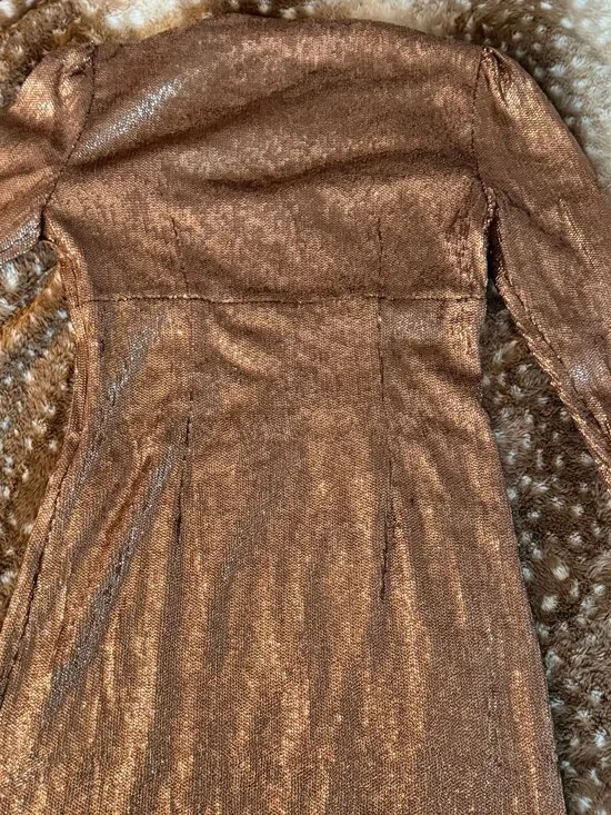 Intermix Hilary brown Bronze Sequin Mini Dress Long Sleeve Square Neck Size 8 - Picture 5 of 7